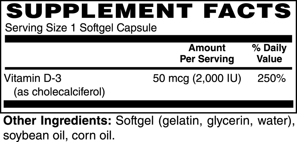 
                  
                    Vitamin D3 2,000 IU
                  
                